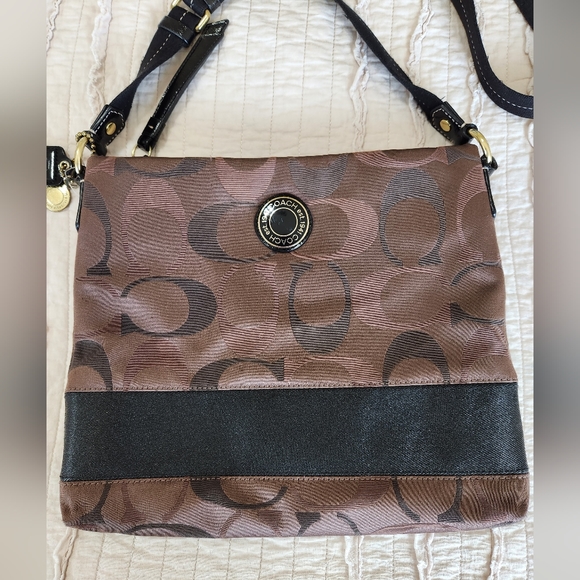 Coach Signature Crossbody Handbag Purse, Brown and Black - Picture 2 of 16